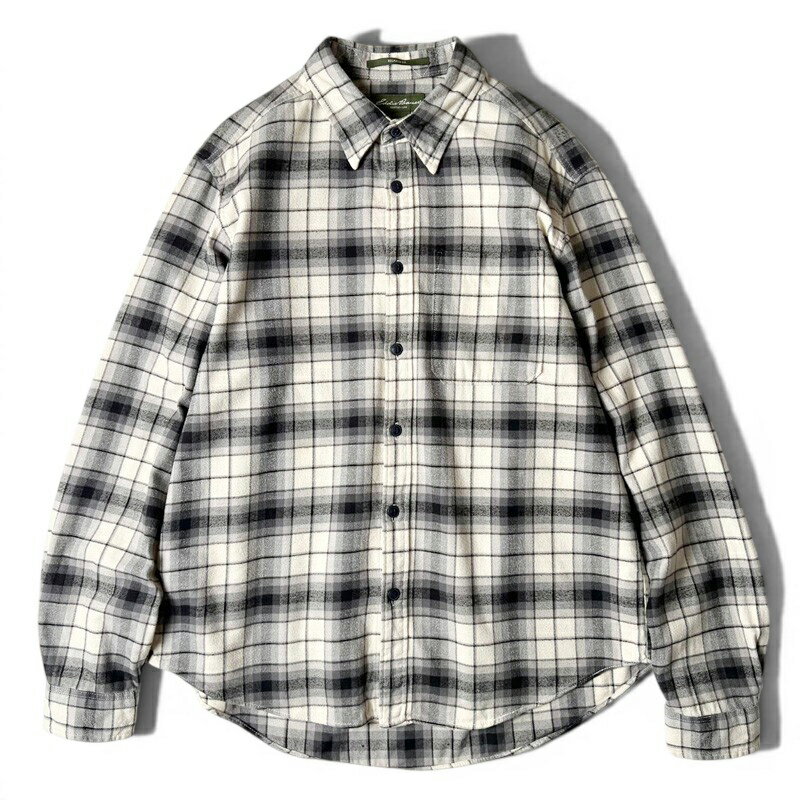 Eddie Bauer チェック 長袖 コットン フランネル シャツ L / エディーバウアー ライト ネルシャツ ブラック ホワイト  古着 アメリカ古着 USED ユーズド 中古 VINTAGE US古着 アメカジ