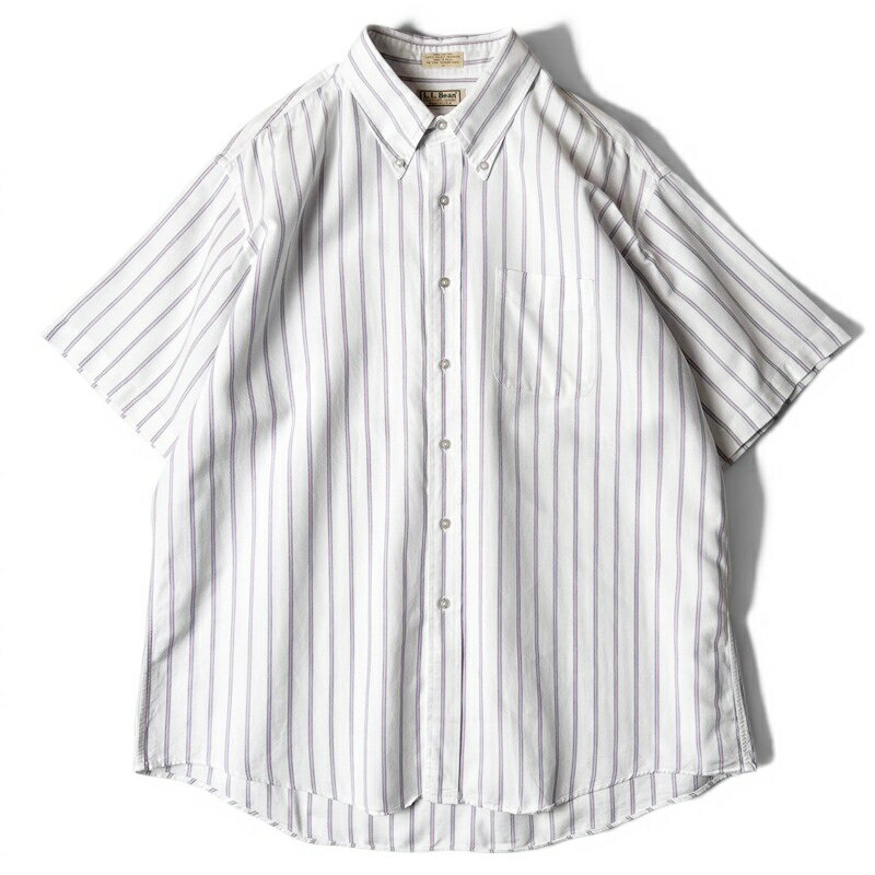 Rakuten - 80s USA製 LLBean ストライプ 半袖 コットン オックスフォード ボタンダウン シャツ 18 / 80年代 アメリカ製 ビンテージ エルエルビーン LLビーン 【中古】 古着 アメリカ古着 USED ユーズド 中古 VINTAGE US古着 アメカジ