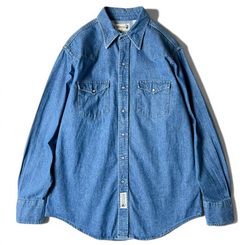 80s USA製 Sears Roebucks 長袖 コットン デニム ウエスタン シャツ L / 80年代 アメリカ製 ビンテージ シアーズ ローバックス ワーク 【中古】 古着 アメリカ古着 USED ユーズド 中古 VINTAGE US古着 アメカジ