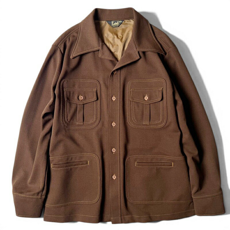 70s USA製 Lee オープンカラー ポリエステル ジャケット XL / 70年代 アメリカ製 ビンテージ カバーオール スタプレ ブラウン ボックス 【中古】 古着 アメリカ古着 USED ユーズド 中古 VINTAGE US古着 アメカジ