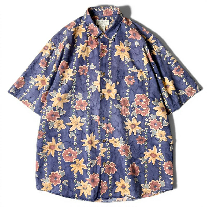 80s BANANA REPUBLIC SAFARI&TRAVEL 花柄 半袖 ハワイアン シャツ M / 80年代 ビンテージ サファリ バナナリパブリック アロハ 総柄  古着 アメリカ古着 USED ユーズド 中古 VINTAGE US古着 アメカジ
