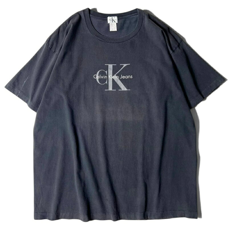 雰囲気系 90s Calvin Klein Jeans ロゴ プリント 半袖 Tシャツ XL / 90年代 カルバンクライン オールド ブラック シングル CK 【中古】 古着 アメリカ古着 USED ユーズド 中古 VINTAGE US古着 アメカジ