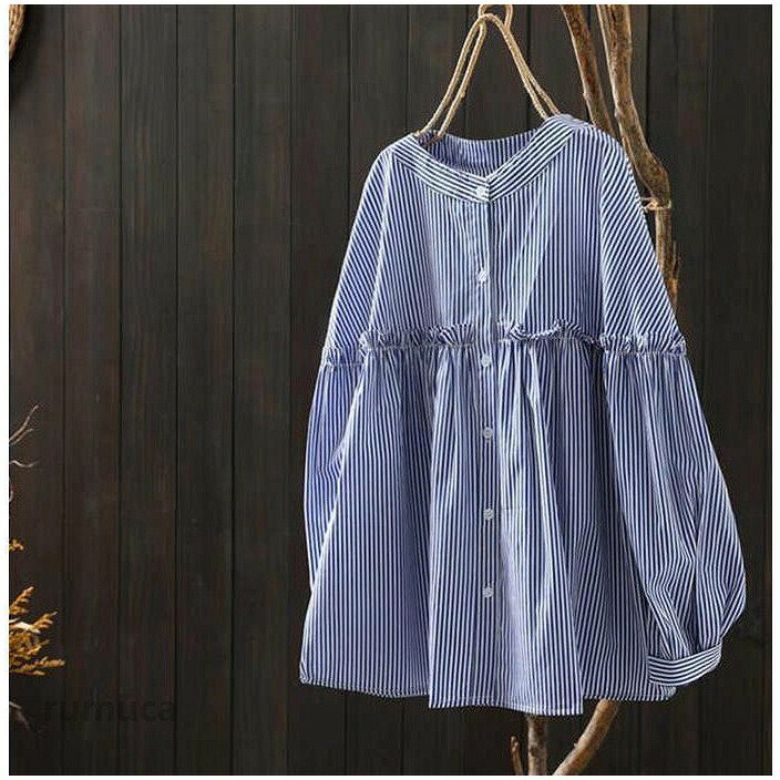 シャツ レディース ブラウス シャツブラウス 春 夏 秋 ストライプ柄 長袖 体型カバ...