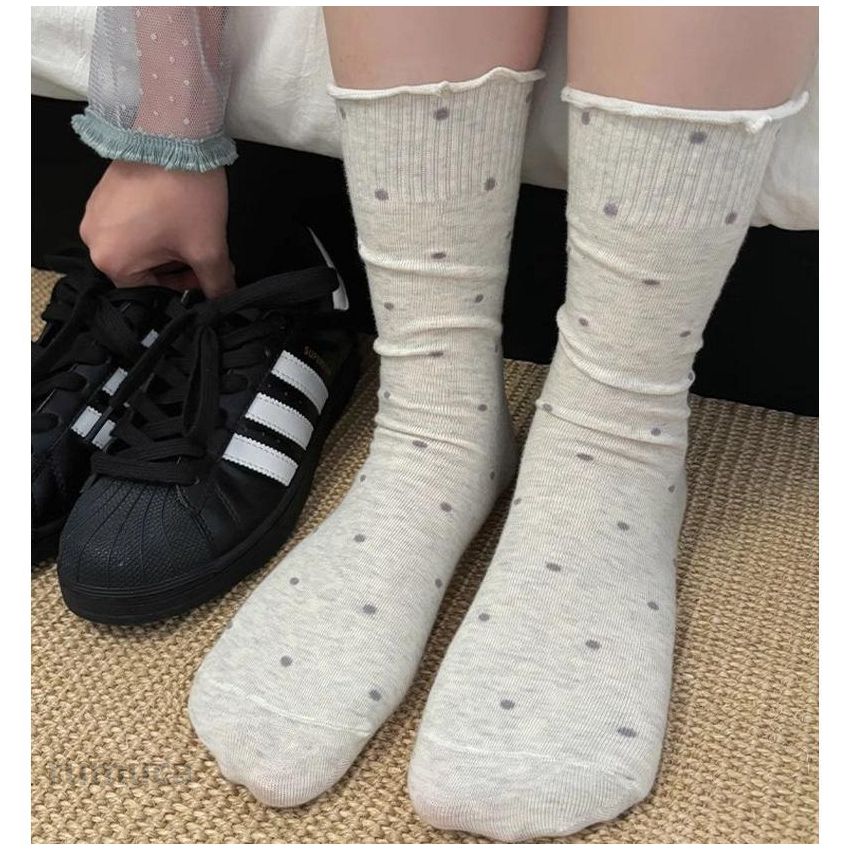乐天商城 - クルーソックス 3足セット レディース 女性 婦人 靴下 くつ下 ドット 水玉 フリル クルー丈 リブ かわいい キュート ガーリー シンプル おしゃれ デイリー