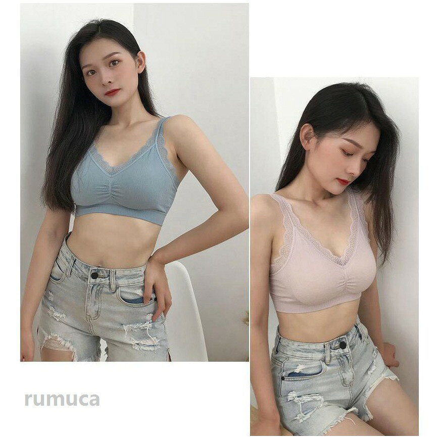 Rumucaのスポーツブラ ショーツ 上下セット レディース インナー 下着 ノンワイヤー レース ブラジャー パンツ スポブラ 上品 かわいい｜アングル2