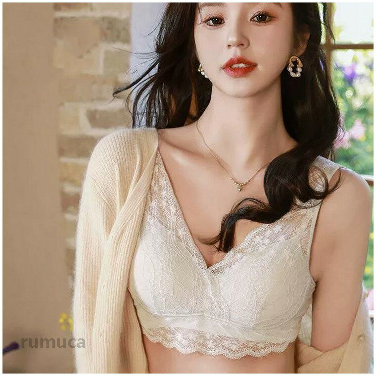 Brassieres - ノンワイヤーブラ ブラジャー ナイトブラ ノンホック レース ブラ 育乳 Vネック シームレス フルカップブラジャー ホックなし