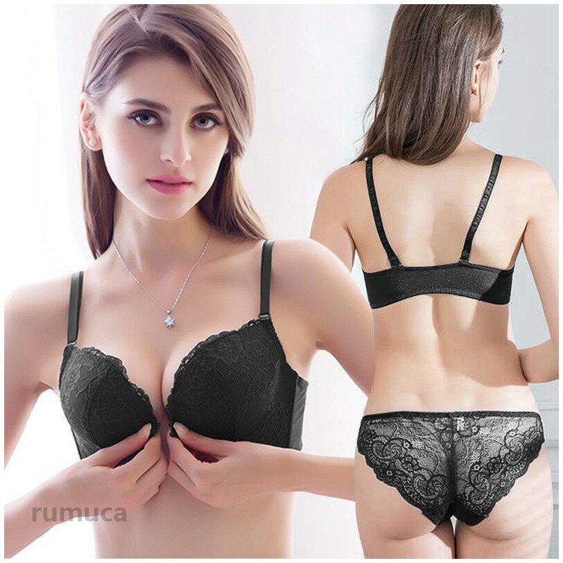 乐天商城 - ブラジャー ショーツ 上下セット ノンワイヤーブラ 下着 女性用 レディース 婦人 フロントホック 3/4カップ スタンダードショーツ レース 花柄