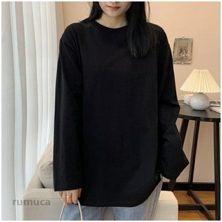 2点セット 長袖tシャツ クルーネック レディース ロンt 長袖 tシャツ カットソー 春 秋 冬 ロングtシャツ 薄手 インナー tシャツ ゆっ..