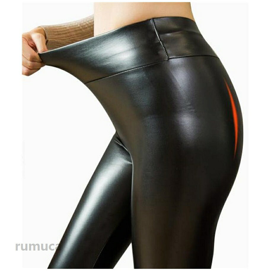 Rumucaのレザーパンツ レディース フェイクレザー 裏起毛 ボトムス レギンスパンツ ハイウエスト カジュアル スキニー 着痩せ 保温 インナー｜アングル2
