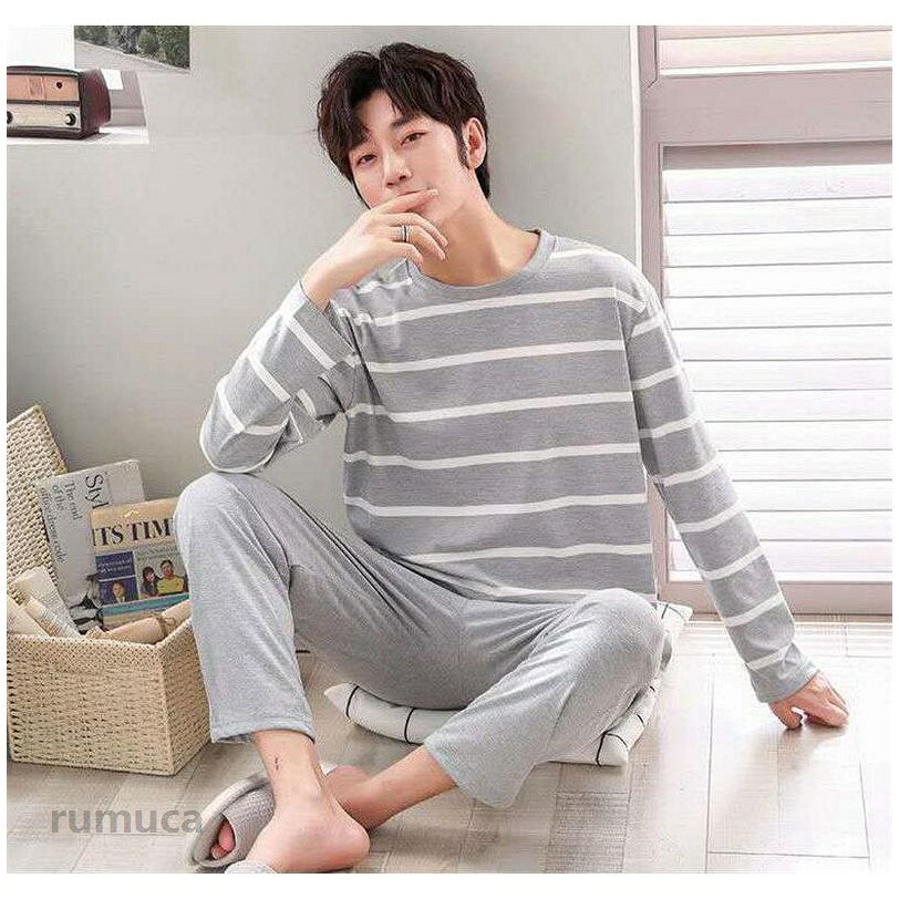 Rumucaのパジャマ メンズ 上下セット ルームウェア 部屋着 長袖Tシャツ 長ズボン ゆったり ストライプ 寝間着 カジュアル 薄手 男性用 秋冬 春 おしゃれ｜アングル3