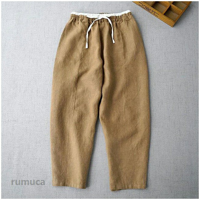 Rumucaのリネンパンツ レディース サルエルパンツ コットンリネン 9分丈 サマーパンツ ゆったり 体型カバー カジュアルパンツ お洒落 夏 ズボン 麻｜アングル3