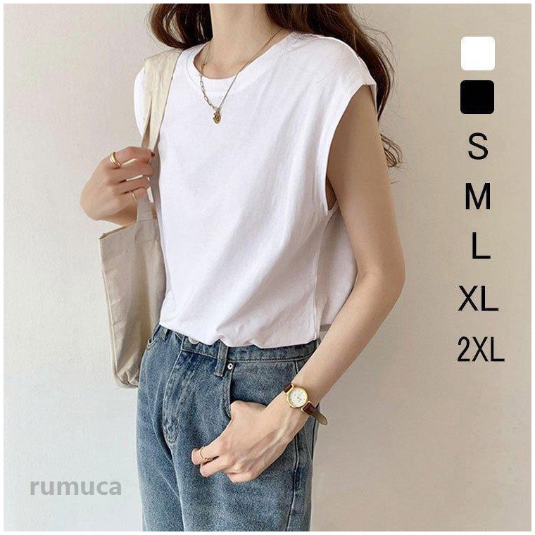Rakuten - Tシャツ レディース カットソー 夏 40代 ノースリーブ 綿 春夏 カットソー 大きいサイズ シンプル UVカット 韓国風 20代 30代 40代 おしゃれ かわいい