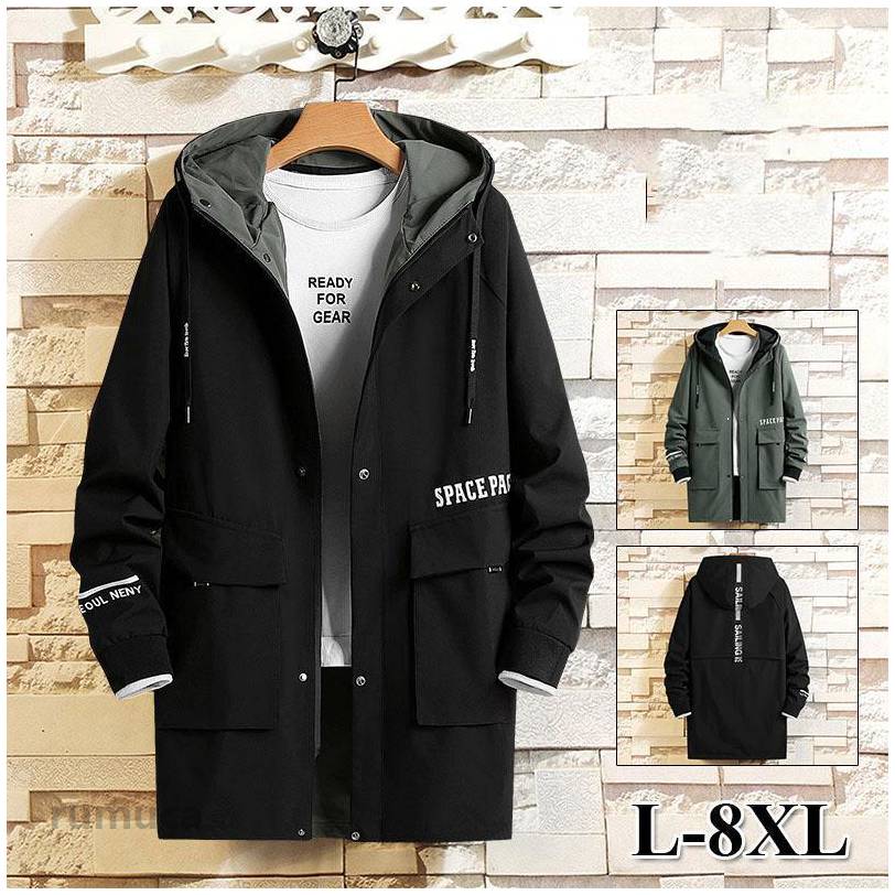 トレンチコート メンズ 春秋冬 ロング丈ジャケット アウターフード付き オシャレプリントライトアウター ジップアップ 通学 通勤 ビジネスコートゆったり
