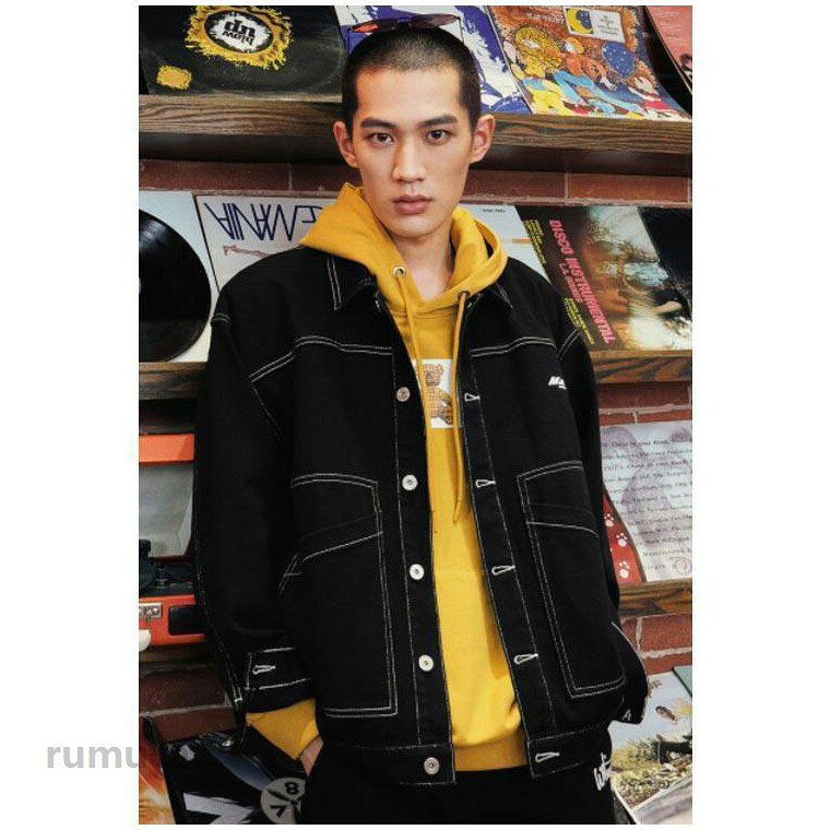Rumucaの黒 メンズ デニム ボアデニムジャケット デニムジャケット デニムジャケット 長袖 ヴィンテージ アウター ショート丈 秋冬 防寒 軽い 裏起｜アングル2