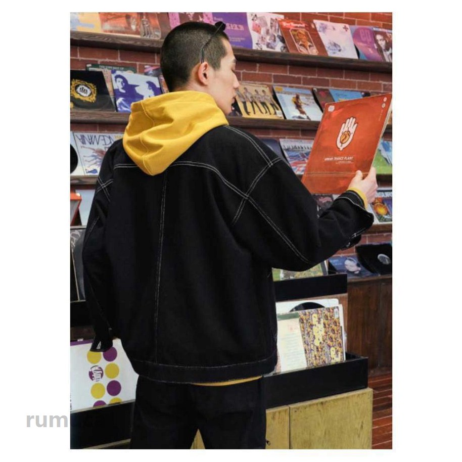 Rumucaの黒 メンズ デニム ボアデニムジャケット デニムジャケット デニムジャケット 長袖 ヴィンテージ アウター ショート丈 秋冬 防寒 軽い 裏起｜アングル3