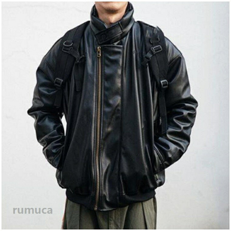 Rumucaのレザージャケット スタンドカラー 中綿入り スタンドカラー レザージャケット メンズ 中綿 フェイクレザー かっこいい ジャケット ジャケット 立ち襟｜アングル2