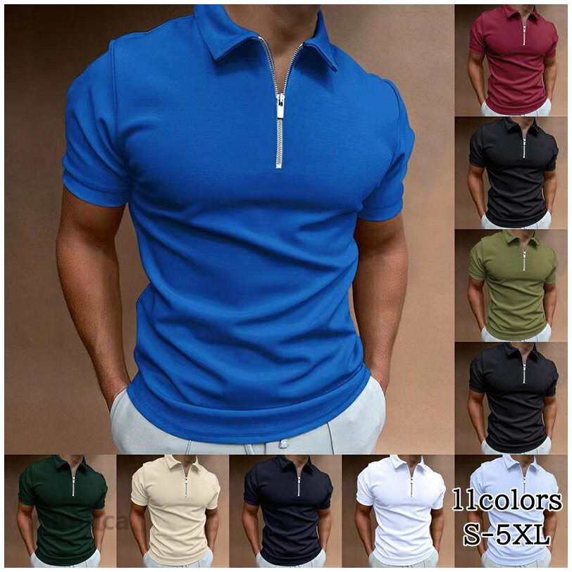 半袖 ゴルフシャツ メンズ ゴルフウエア トップス tシャツ ファスナー仕様 シャツ ...