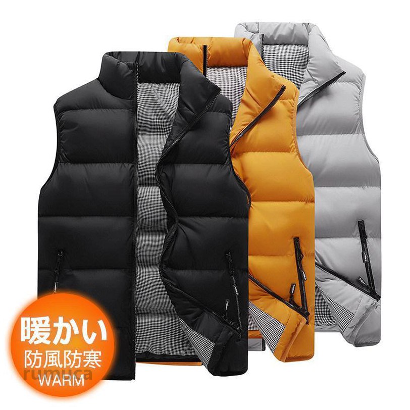 中綿ベスト ベスト メンズ ジャケット 立ち襟 チョッキ ゴルフウェア 秋冬春 インナー 軽量 防風防寒 撥水 軽登山
