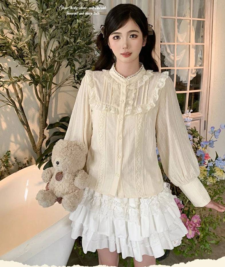 ブラウス コスプレ メイド服 コスチューム 衣装 Lolita 文化祭 学園祭 長袖 レディース ゴスロリ ホワイト