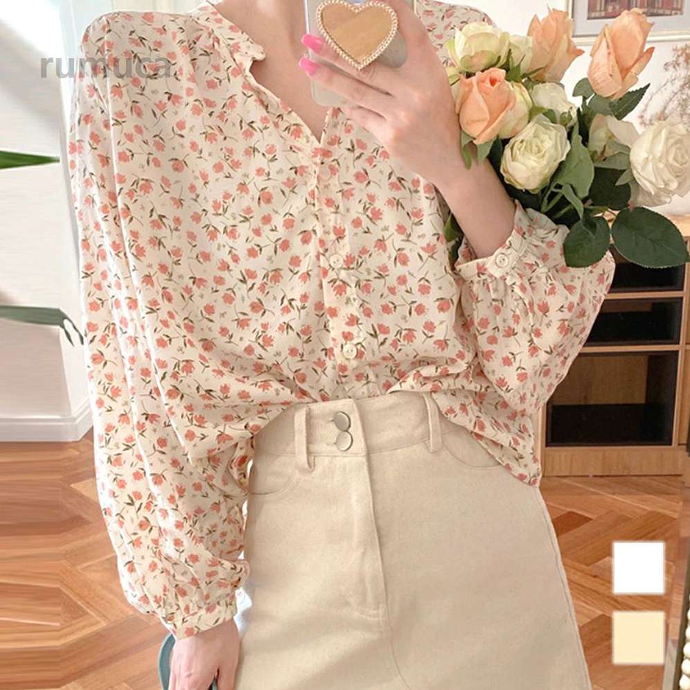 花柄フェミニンブラウス レディース トップス 長袖 春服 秋 10代 20代 30代 韓国ファッション 可愛い カジュア ル大きいサイズ 送料無料メーカー希望小売価格はメーカーカタログに基づいて掲載しています