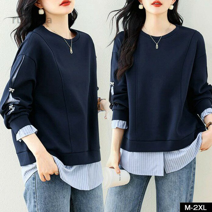 Room Wear - 長袖 かわいい レディース トップス tops 異素材 トレーナーストラップ レイヤ