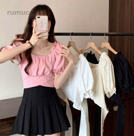 シ こなれ感 上品 きれいめ 大人可愛い かわいい パフスリーブレディース 半袖 スリム スクエアカ ...