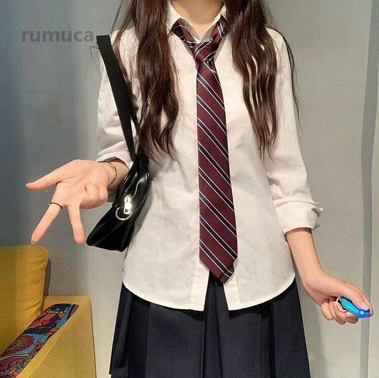 乐天商城 - 大きいサイズ 制服 韓国 ネクタイ ブラウス 2点セット ゆったり 長袖シャツ シャツ 卒業式 ネクタイ 女の子 スーツ 卒業式