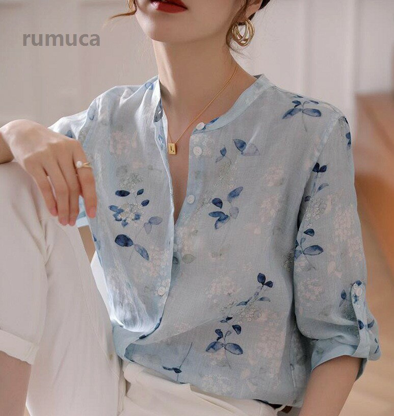 シャツ トップス 夏 冷房対策 UVカット 綿麻 ナチュラル シンプル きれいめ 前開き...