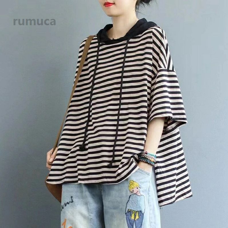 乐天商城 - Tシャツ トップス 夏 ゆったり ボーダー柄 ボーダーtシャツ ボーダートップス ボーダー半