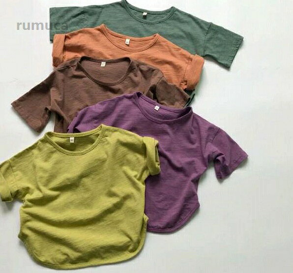 子供 Tシャツ カジュアル ブラウス トップス 女の子 男の子 シンプル 無地 子供服 rumuca-10008323 Rumuca サンプル画像2