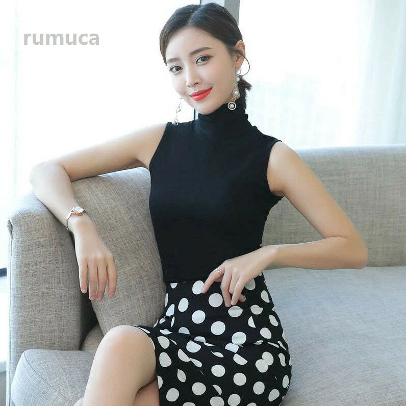 Rakuten - ノースリーブ タートルネック 春夏 薄手 ボトルネック ノースリ トップス 綿 コットン カットソー コットン 秋冬イン