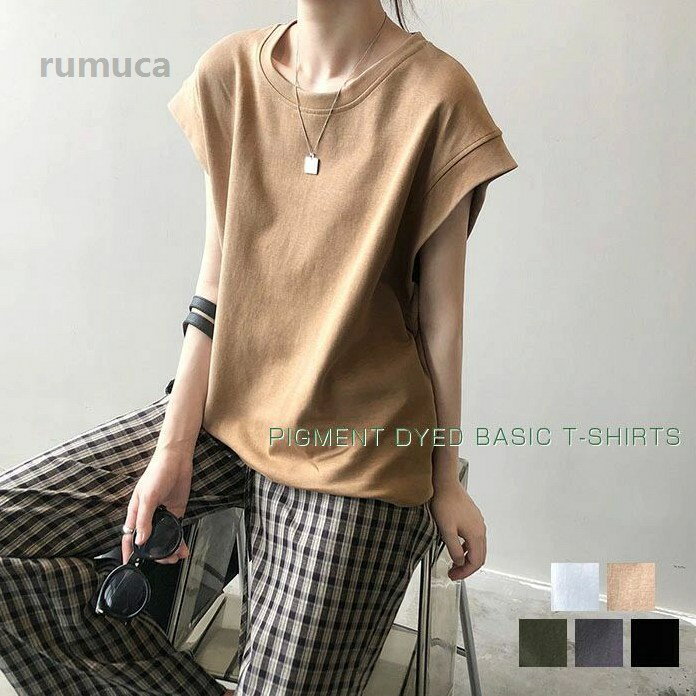 乐天商城 - フレンチスリーブ tシャツ 大きいサイズ 春 夏 トップス ノースリーブ 綿 カットソー プルオーバー 袖なし
