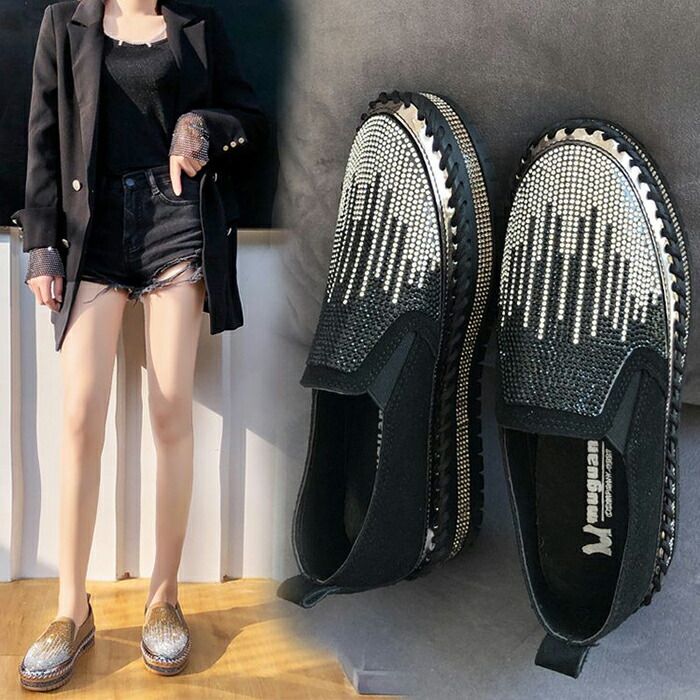 フラッ ローカット 厚底 履きやすい シューズ くつ 歩きやすい スニーカー ビジュ...