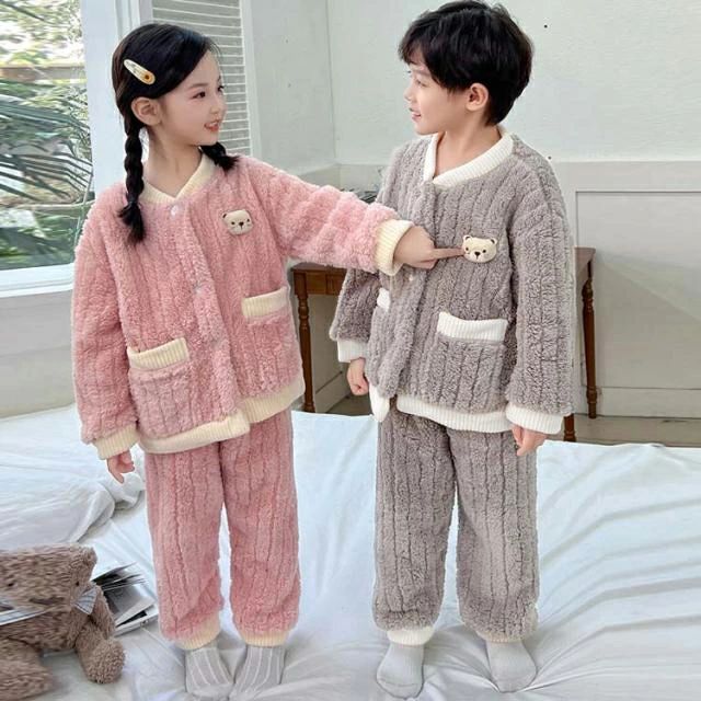 Rumucaの寝 防寒 部屋着 男の子 上下セット こども服 ジュニア 長袖 ふわふわ もこもこ フリースパジャマ 女の子 キッズ 寝巻き パジャマ｜アングル2