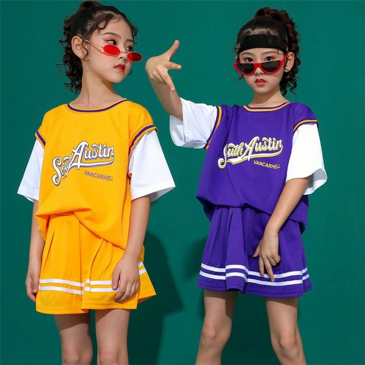 Skirt Set - 男女MIX サッカー風 運動着 ダンス衣装 ヒップホップ キッズ ダンス衣装 セットアップ tシャツ ガールズ ダンス 衣装 スカート
