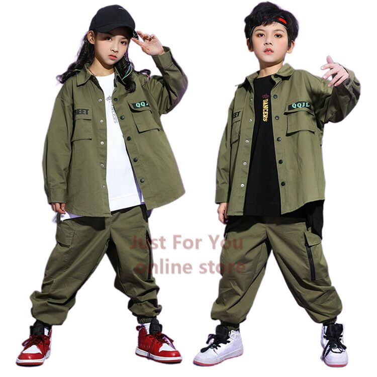 Rakuten - 緑 カーキグリーン キッズダンス衣装 セットアップ ヒップホップ 派手 キッズ ダンス 衣装 子供服 ダンス衣装 かっこいい 上下