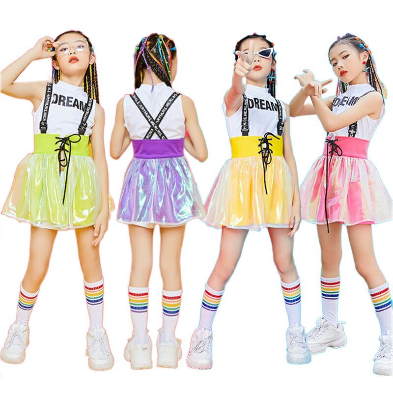 ドラムショー 公演服 チア チアガール 韓国 子供服 キッズダンス衣装 セットアップ ヒップホップ スカート サロペット3点セット