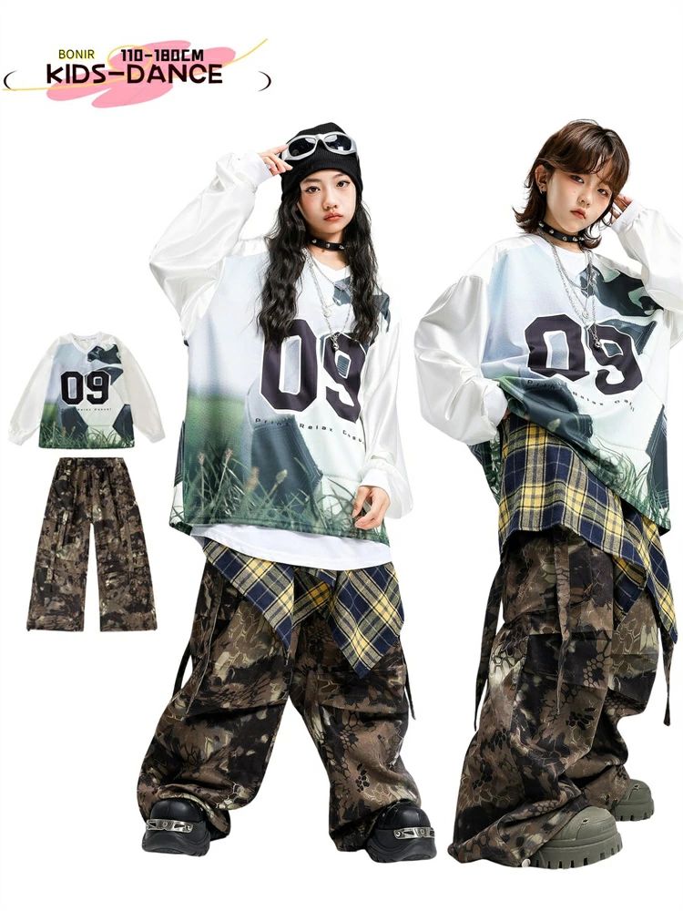 リラックスフィ 韓国ストリート スウェット 普段着 子供服 ダンスウェア 発表会 ステージ衣装 長袖 ダンス衣装 キッズ ホワイト