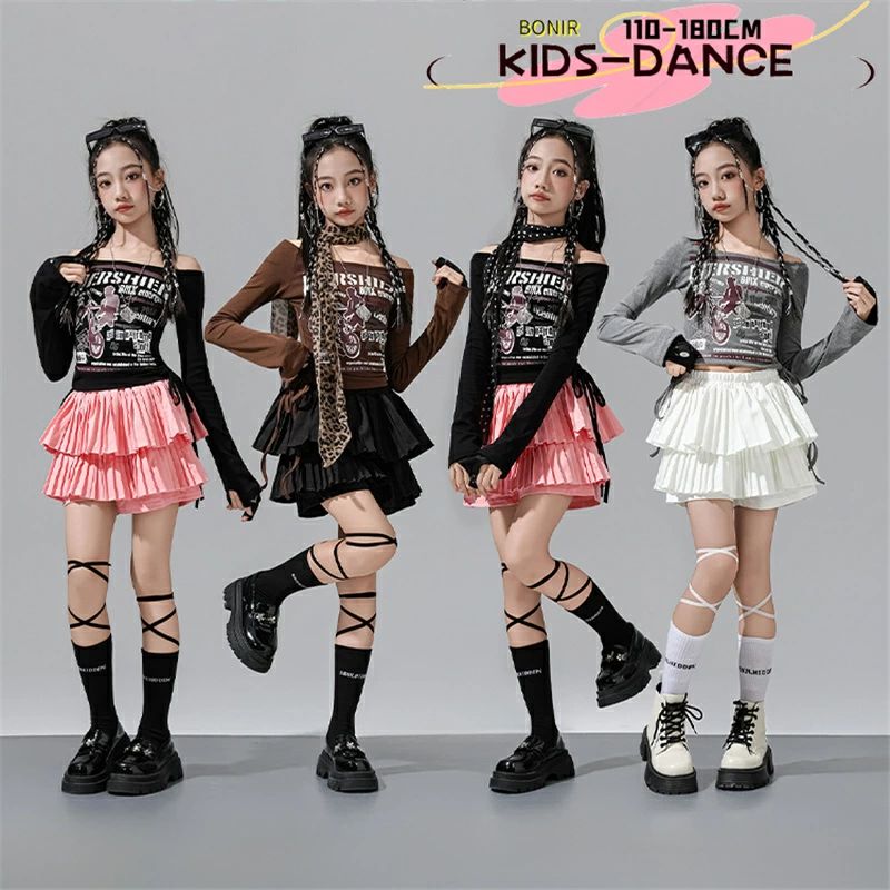 長袖Tシャツ へそ出し トップス グレー ブラック ブラウン ジャズ 子供服 ストリート ダンスウエア 女の子 発表会 ダンス衣装