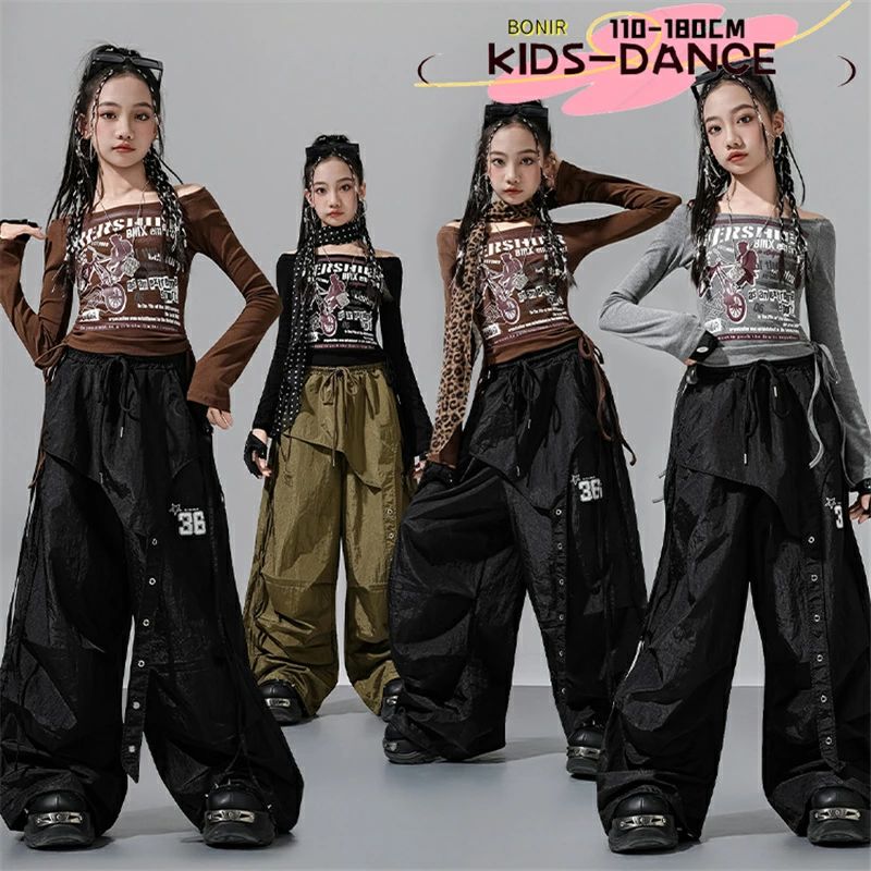 ズ スウェット へそ出し トップス グレー ブラック ブラウン ジャズ 子供服 ストリート ダンスウエア 女の子 発表会 ダンス衣装
