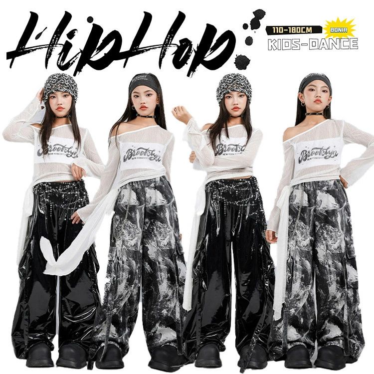 ブラ 黒 カーゴパンツ シルバー ダンス衣装 キッズ 子供服 女の子 へそ出し 長袖 ...