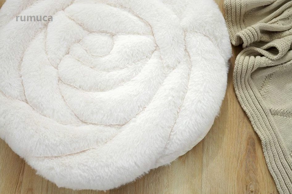 ふ フェイクファー 丸型 ラウンド型 円形 ローズ 薔薇 バラ 45×45cm チェアパッド ...