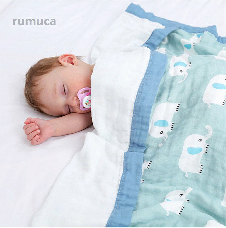 寝 ベビー毛布 かわいい 子供 大判 ニットカバー 暖かい 冷房対策 タオルケット薄い布団 いちご柄 動物柄 象柄 6重ガーゼ 100%綿 [2]