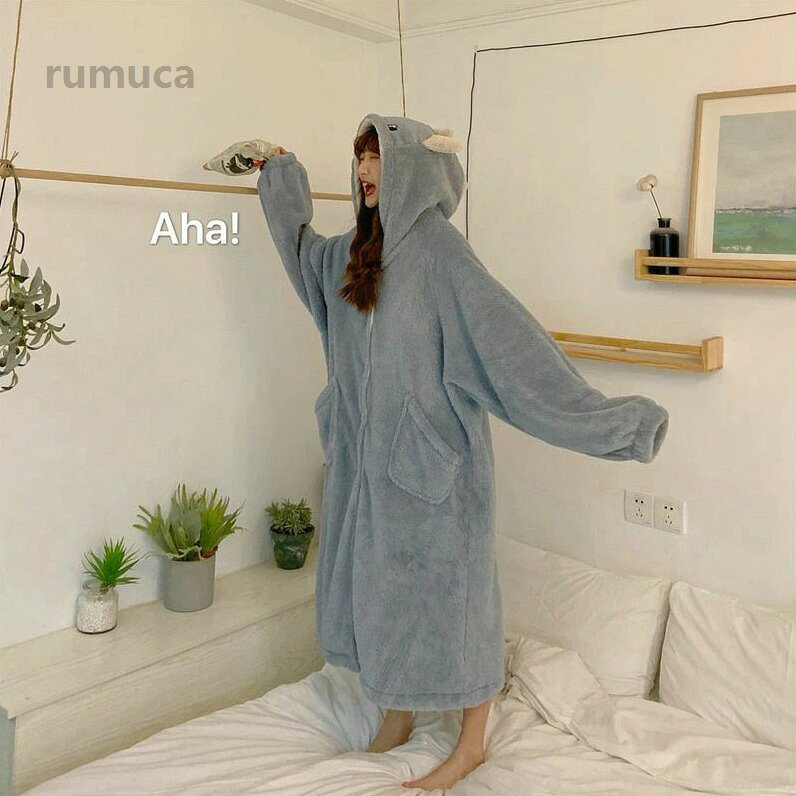 Rumucaの着ぐるみ 着る毛布 フード付き パジャマ レディース 大人用 恐竜 動物 怪獣 もこもこ ルームウェア 秋 冬 ワンピー｜アングル3