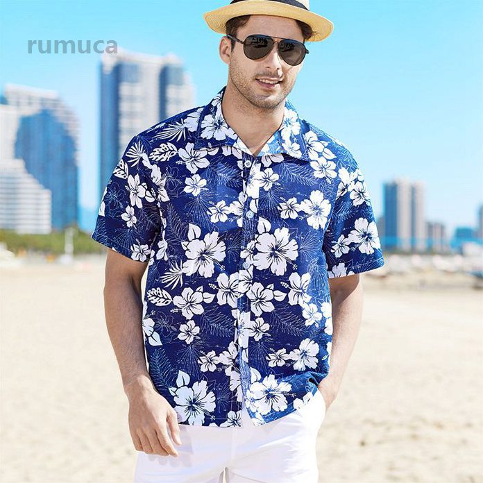Rakuten - 夏服 男性シャツ カジュアルシャツ 花柄シャツ 総柄 サマーシャツ プリント メンズ 半袖シャツ 大きいサイズ有り アロハシャツ