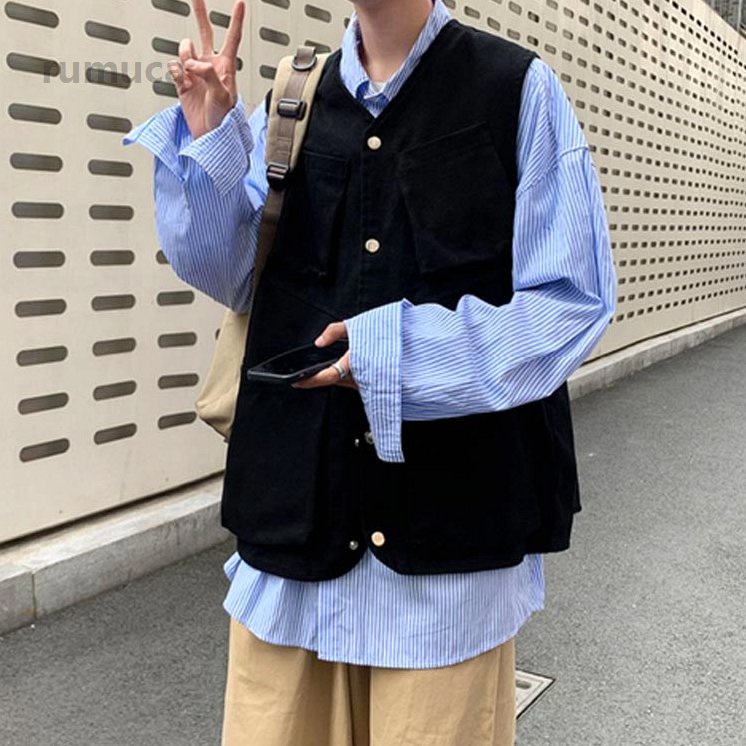 Rumucaのノースリーブ おしゃれ サマーベスト 前開き ゴルフウェア 夏ベス 大容量 春夏 ジレベスト Vネック ジャケット ポケット メンズ｜アングル2