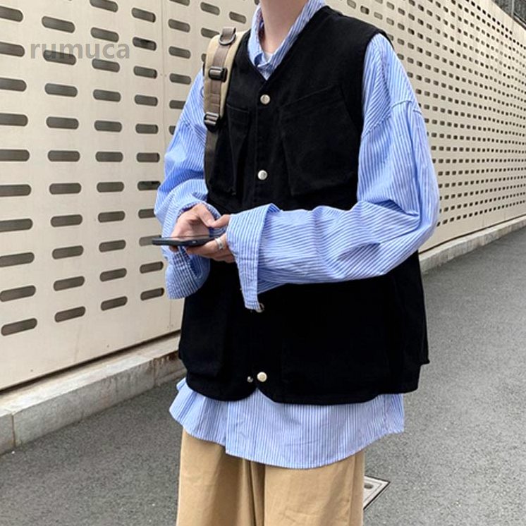 Rumucaのノースリーブ おしゃれ サマーベスト 前開き ゴルフウェア 夏ベス 大容量 春夏 ジレベスト Vネック ジャケット ポケット メンズ｜アングル3