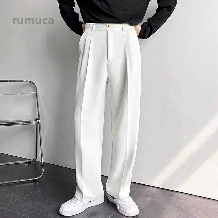 Rumucaのキレイめ ビジネス ワイド 長ズボン ストレート ロング丈 通勤 スラックス パンツ 秋 夏 春 ワイドパンツ ダブルタック メンズ｜アングル2