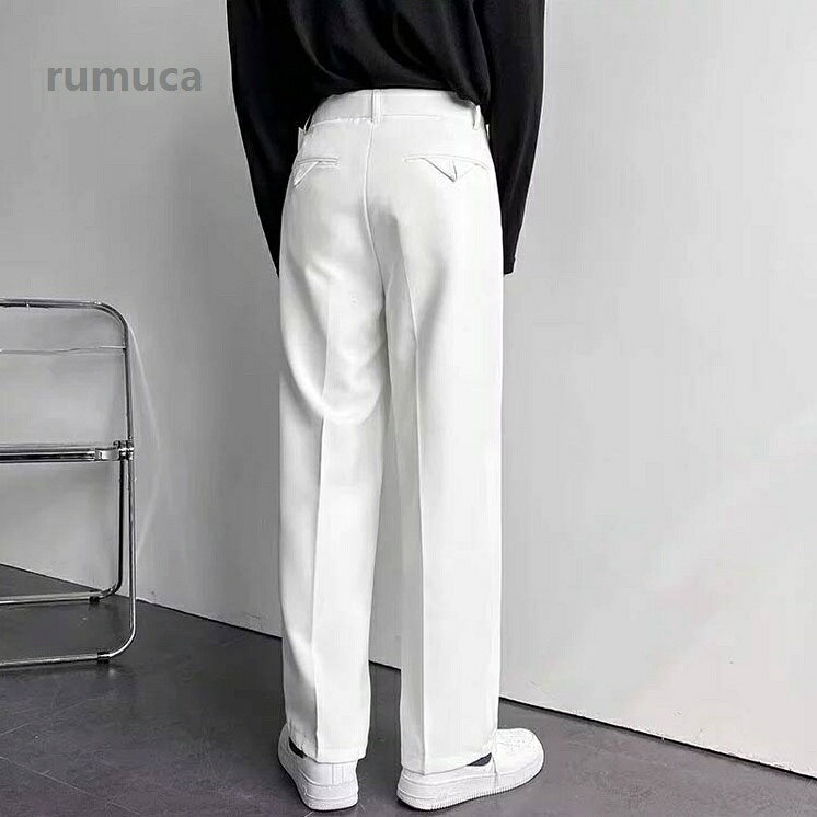 Rumucaのキレイめ ビジネス ワイド 長ズボン ストレート ロング丈 通勤 スラックス パンツ 秋 夏 春 ワイドパンツ ダブルタック メンズ｜アングル3