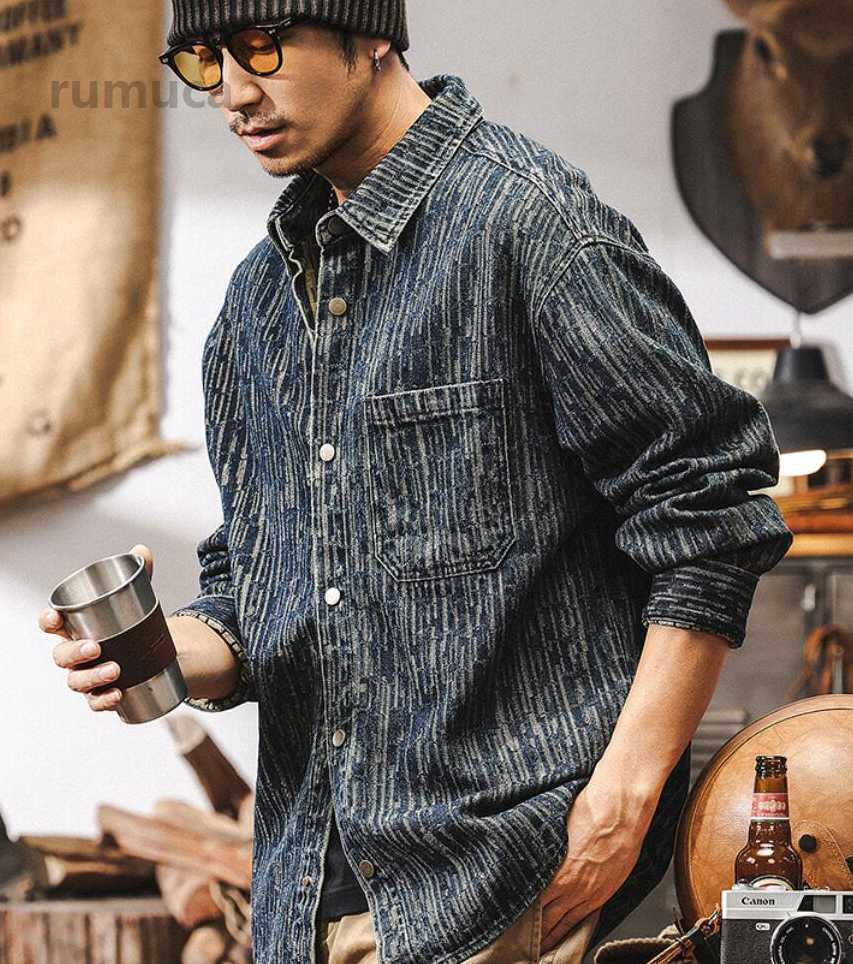Rakuten - メンズ シャツ長袖 ストリート トップス カジュアル服 お兄系 ファッション コットン シャツ コート デニム